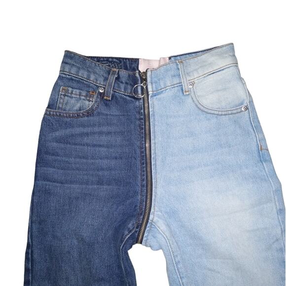 REVICE "Yin-Yang" Fully Functional Zipper Crop Jeans 2 Tone Tokyo Wash Size 25 - Picture 2 of 5
